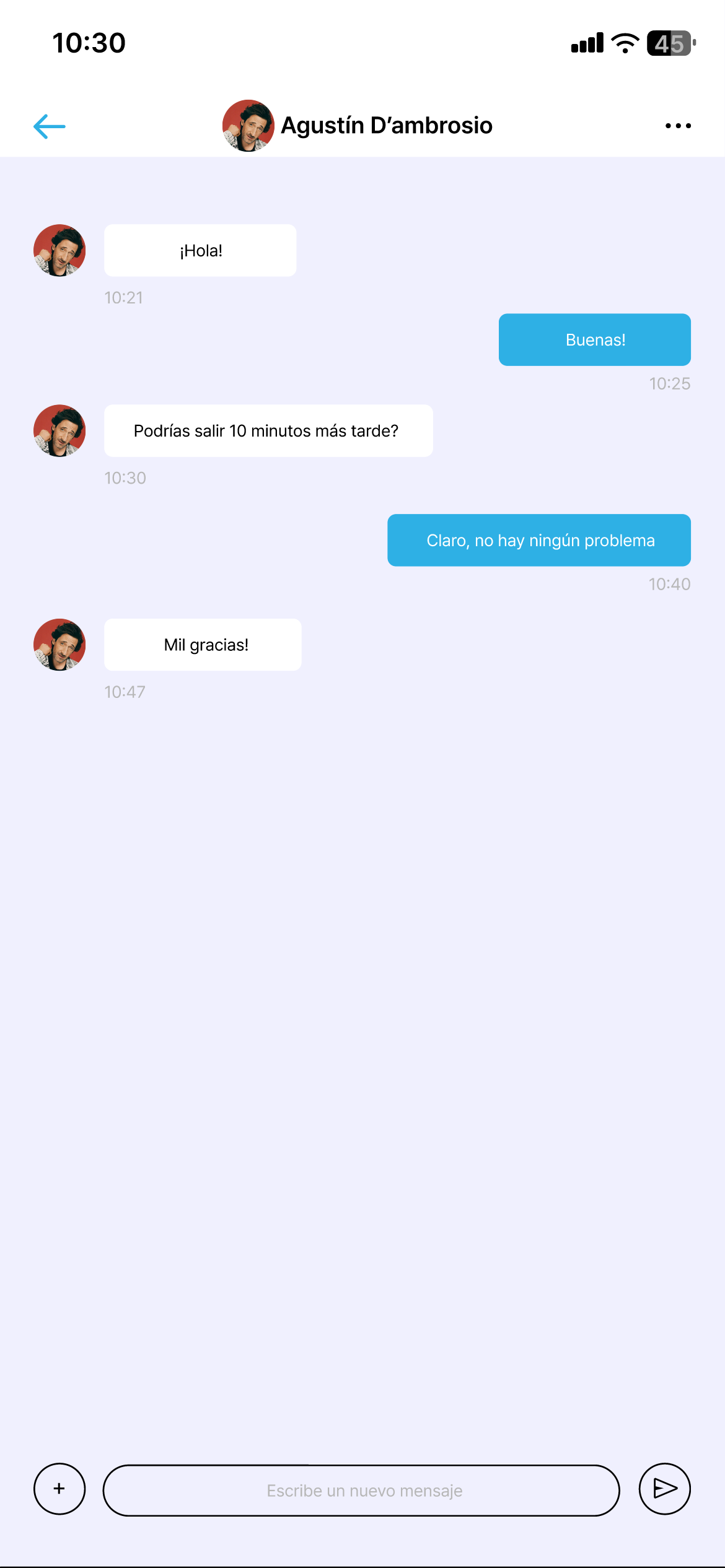 Mockup chat entre usuarios